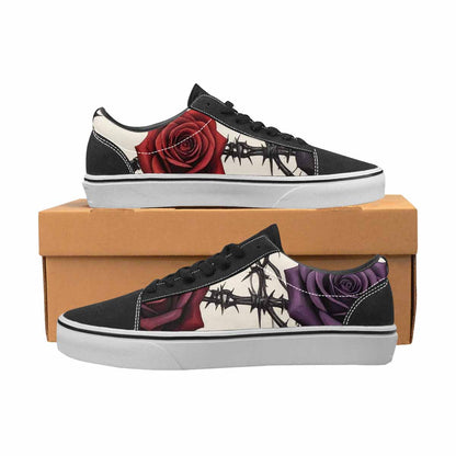 WOMEN'S Black Gothic Rose Canvas Lace-Up Vivid Sneakers