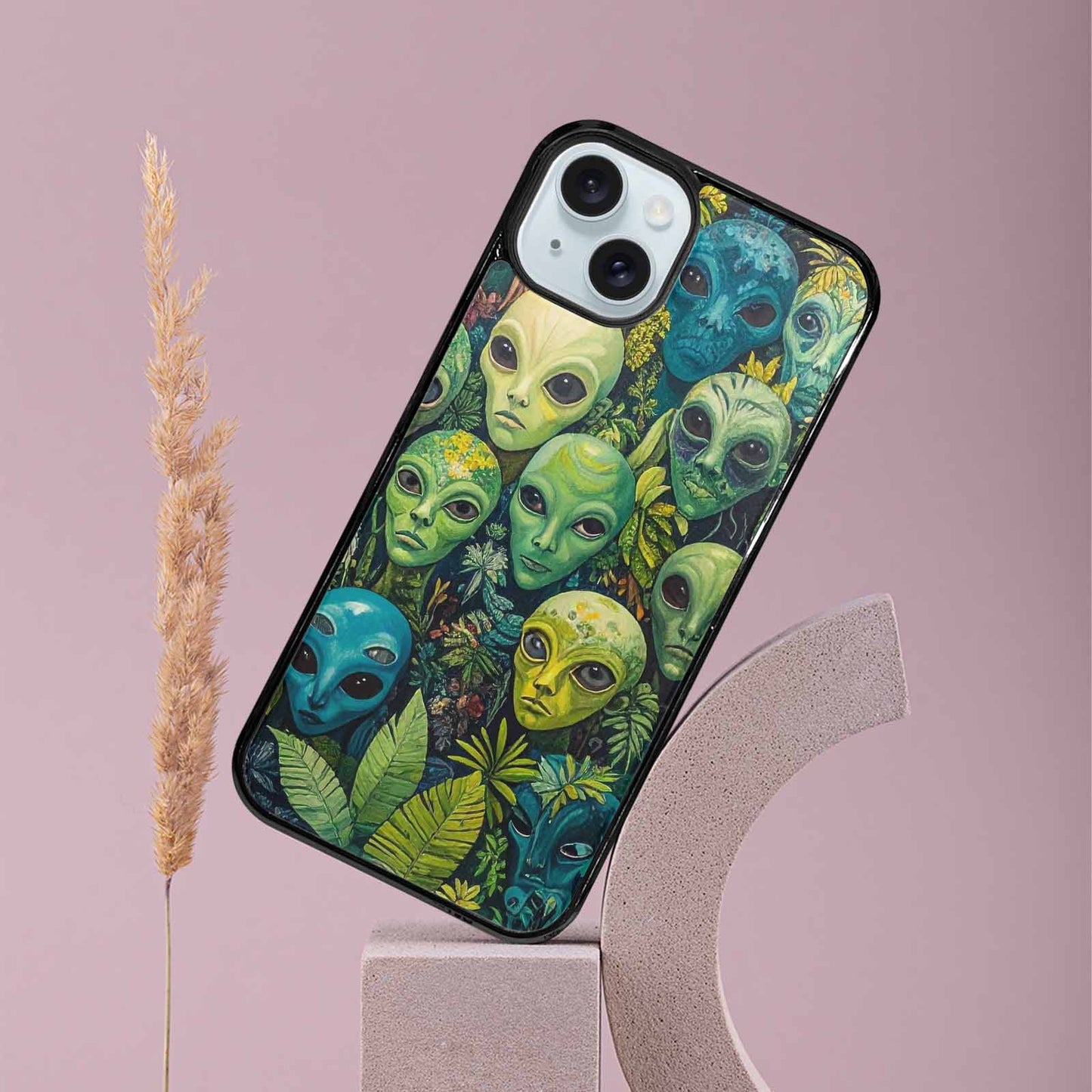 iPhone 15 Plus Case — Aliens Pattern Hundreds Of Sma Bcn, Custom Printed Phone Case
