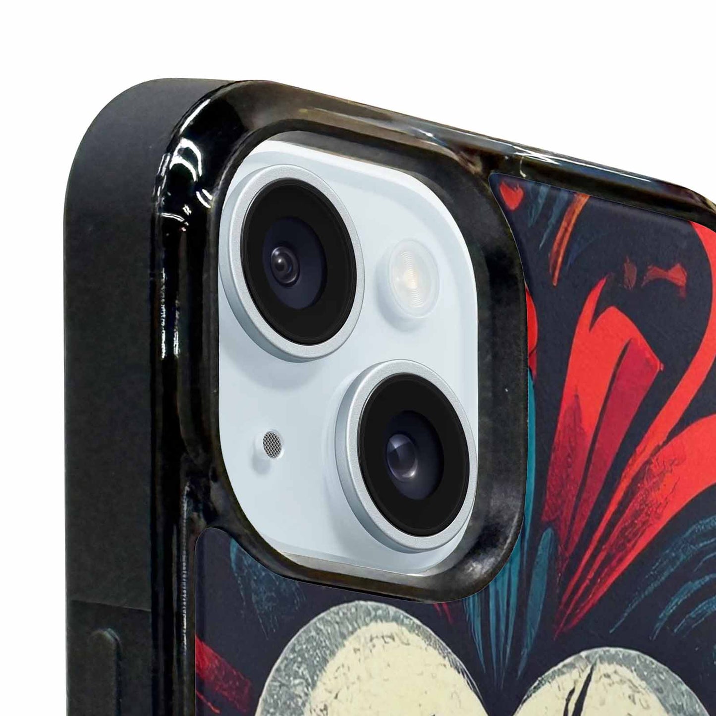 iPhone 15 Plus Case — Evil Circus Heads Faces Overlapping Patterns, Custom Phone Case