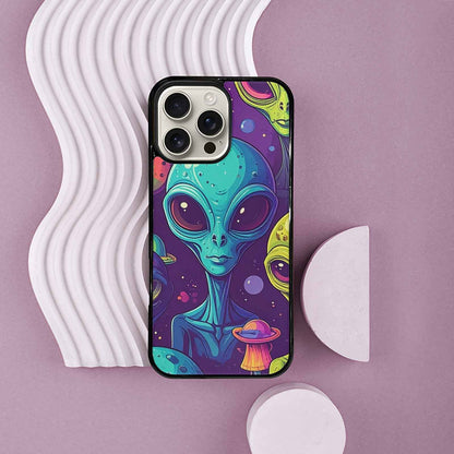 iPhone 16 Pro Max Case — Alien Ufo Cartoon Art Pattern Groovy, Custom Print Case Cover