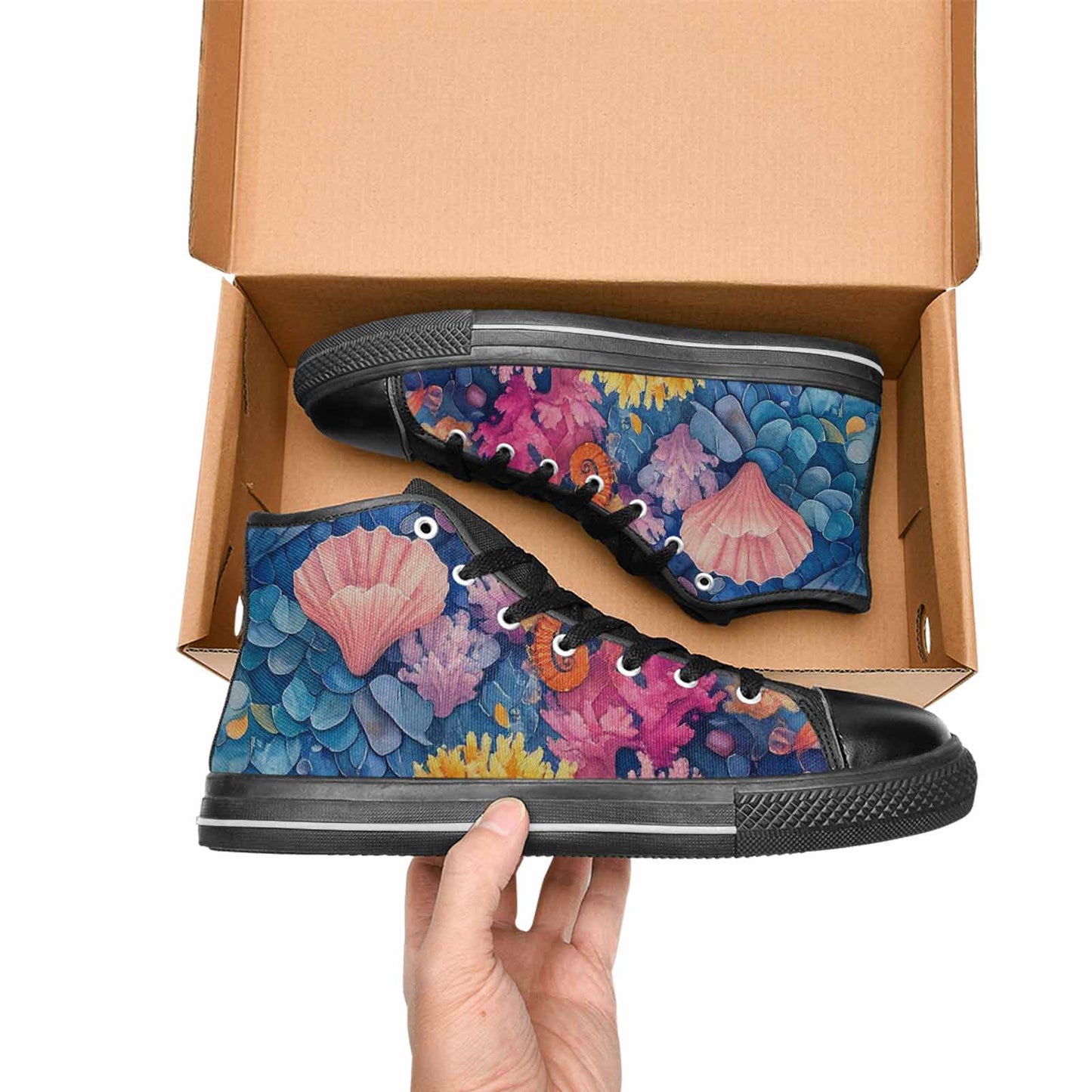 WOMEN'S Fish Scale Coral High Top Canvas Y2K Custom Shoes