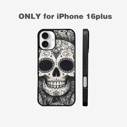 iPhone 16 Plus Case — Intricately Detailed Sugar Skulls In Black, Custom Art Phone Cover