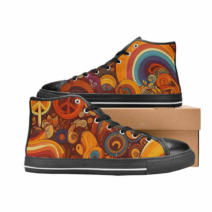 WOMEN'S Groovy 70S Peace High Top Canvas Vivid Custom Shoes