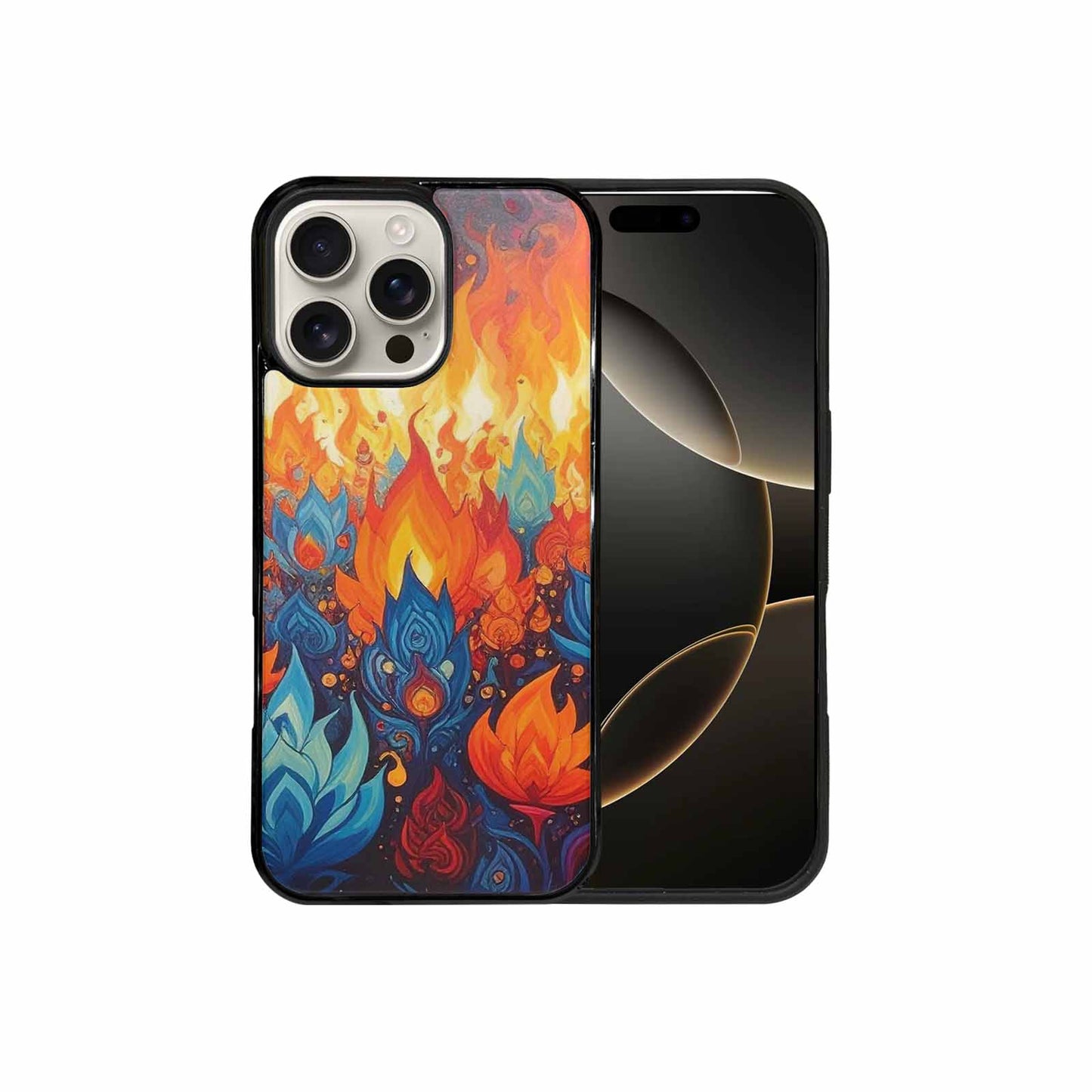 iPhone 16 Pro Max Case — Flame Burst Full Color Vibrant Flame, Custom Print Case Cover