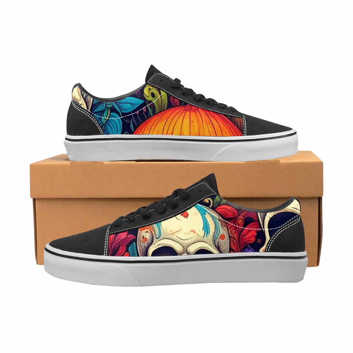 WOMEN'S Mushrooms And Skulls Canvas Lace-Up Y2K Custom Sneakers
