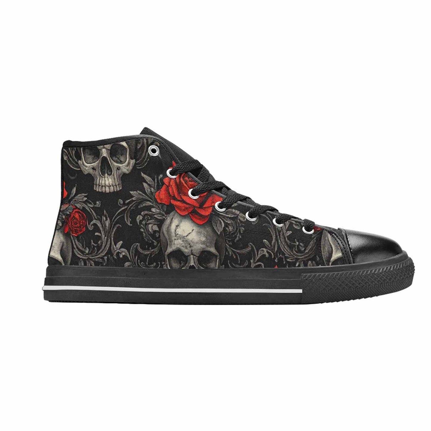 WOMEN'S Skulls Roses Fine Line High Top Canvas Vibrant Chaos Custom Shoes