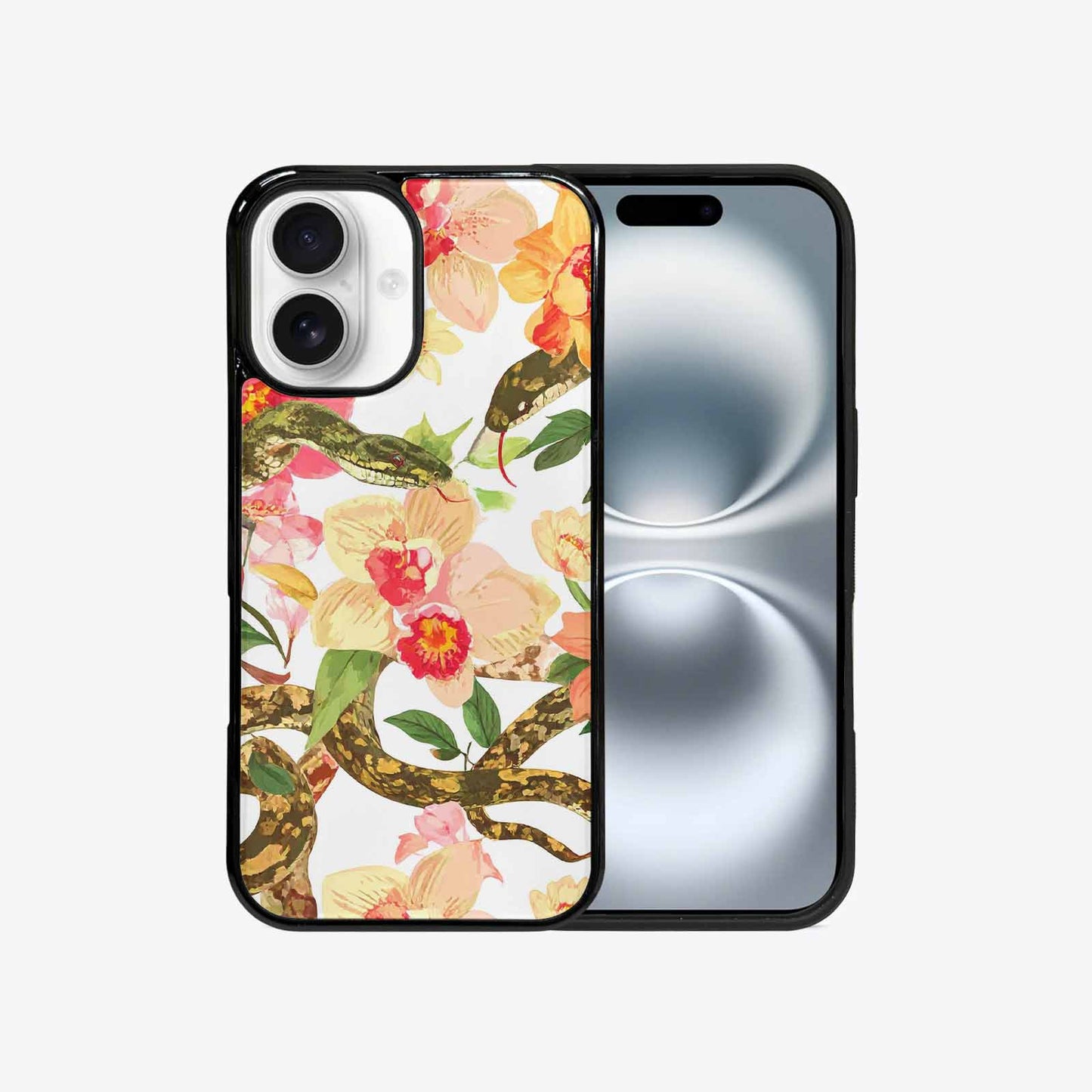 iPhone 16 Case — Floral Snake Print, Personalized Phone Case