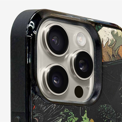 iPhone 15 Pro Max Case — Dragon Scale Black Green Ink Dragons, Custom Printed Phone Case