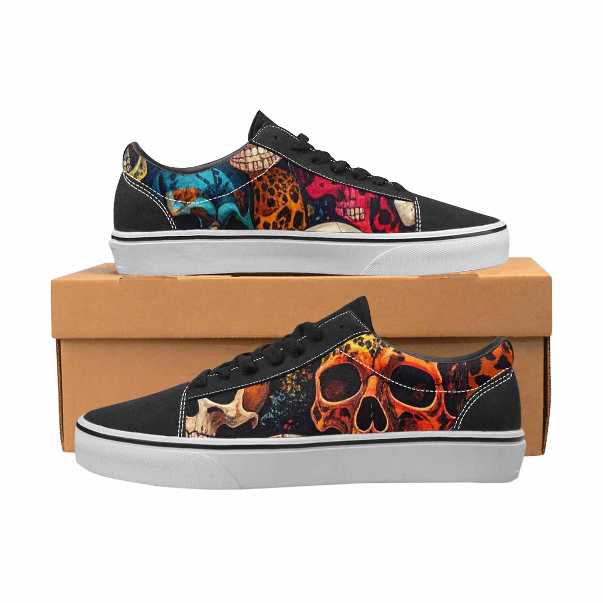 WOMEN'S Skulls  Animal Print Lace-Up Canvas Cottagecore Custom Sneakers