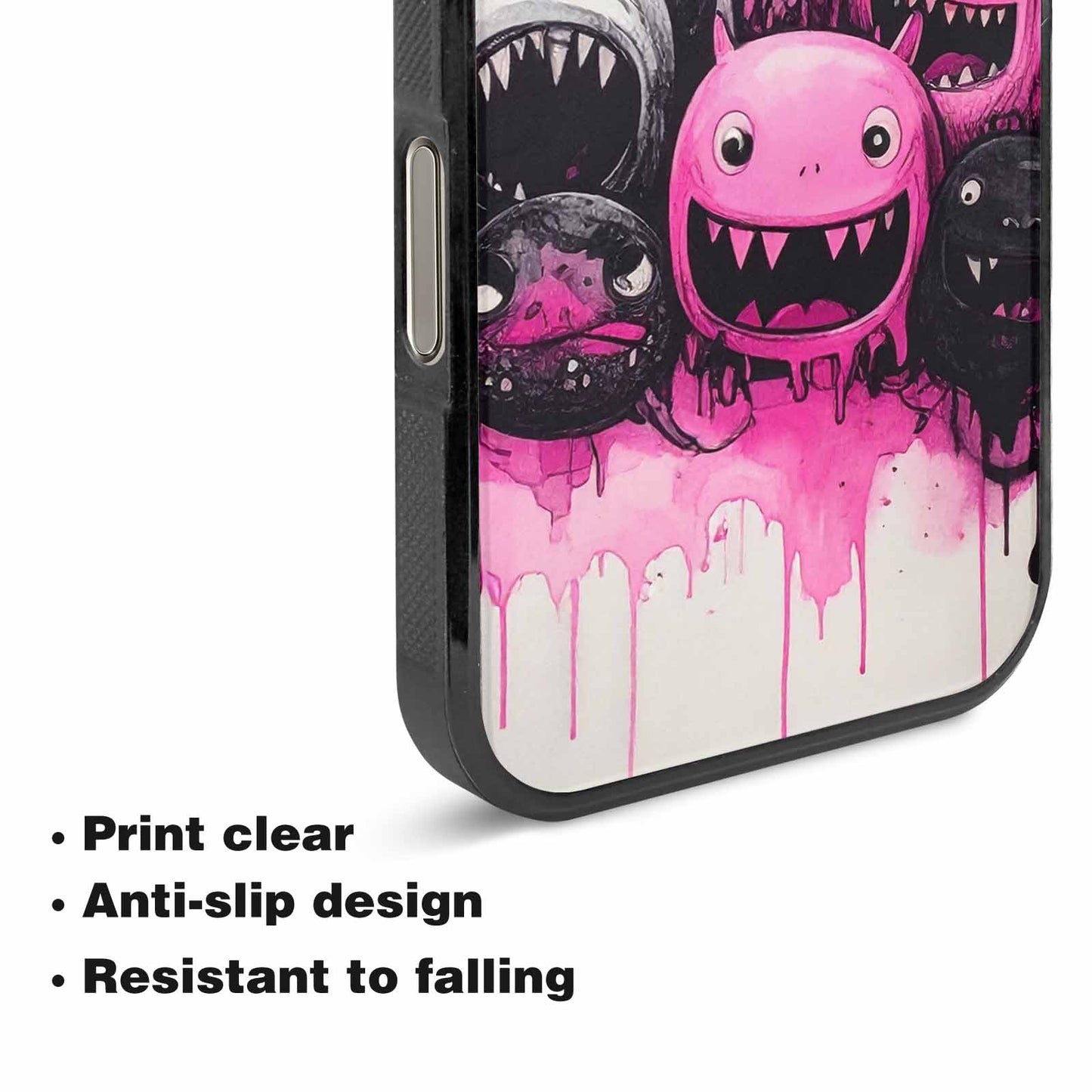 iPhone 16 Pro Case — Monsters General Black Pink Ink Cartoon, Customized Protective Case