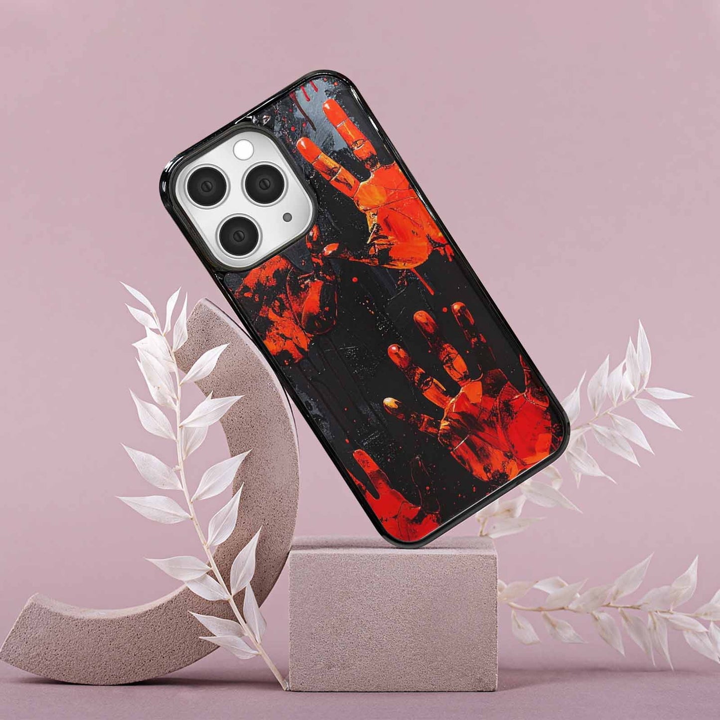 iPhone 15 Pro Max Case — Halloween Splatter Handprint, Custom Designed Case Cover