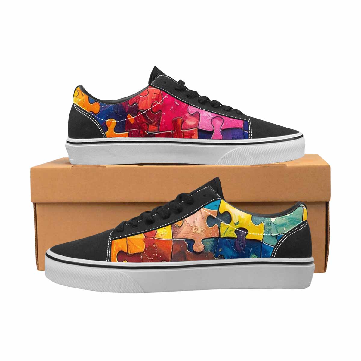 WOMEN'S Autism Puzzle Pieces Lace-Up Canvas Kaleidoscope Custom Sneakers