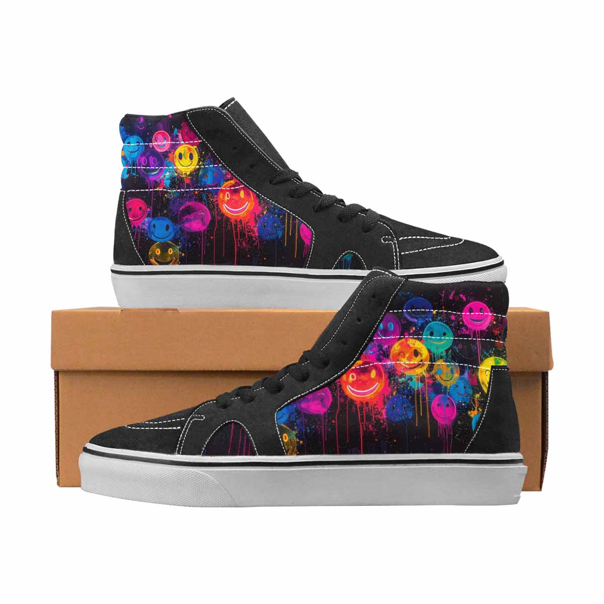 WOMEN'S Smiley Face High Top Canvas Custom Fashion Wallpaper Art Custom Printed Shoes