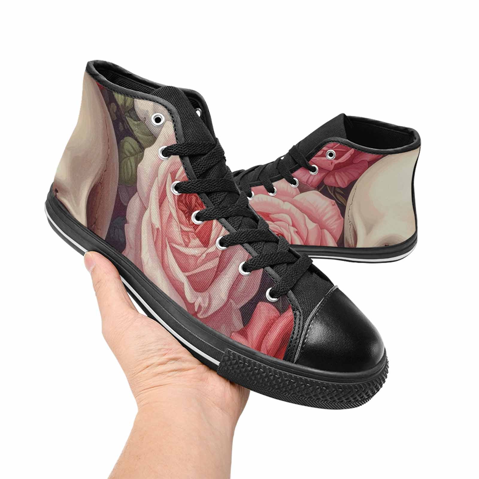 WOMEN'S Skulls Roses Soft Airbrush High Top Canvas Vibrant Chaos Custom Shoes