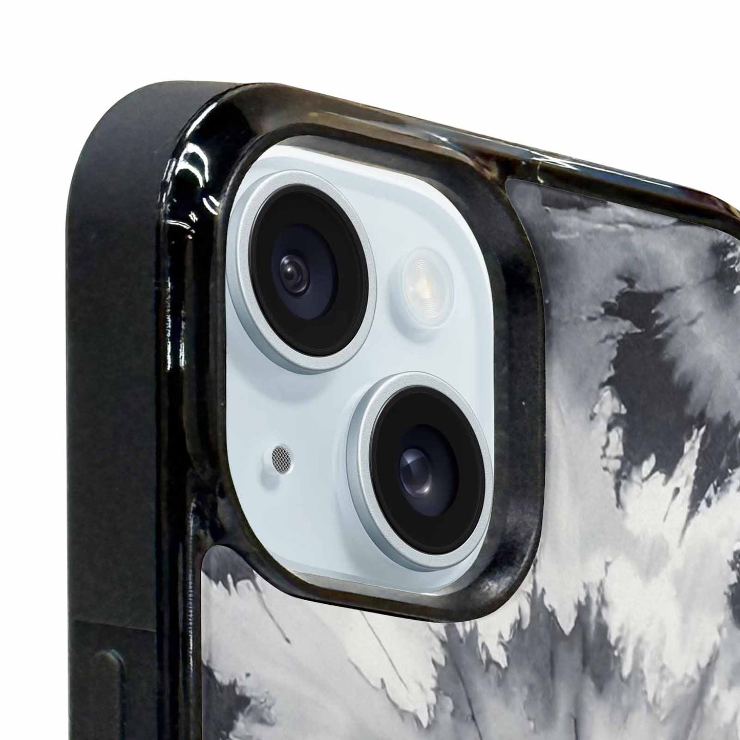 iPhone 15 Plus Case — Tie Dye Black And Gray Blended, Custom Art Phone Cover