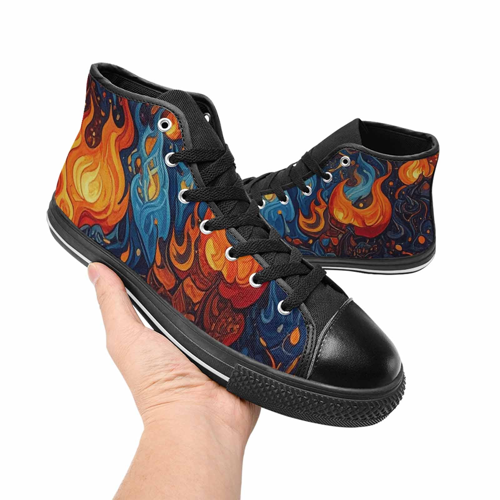 WOMEN'S Fire Flame High Top Canvas Dark Academia Sneakers