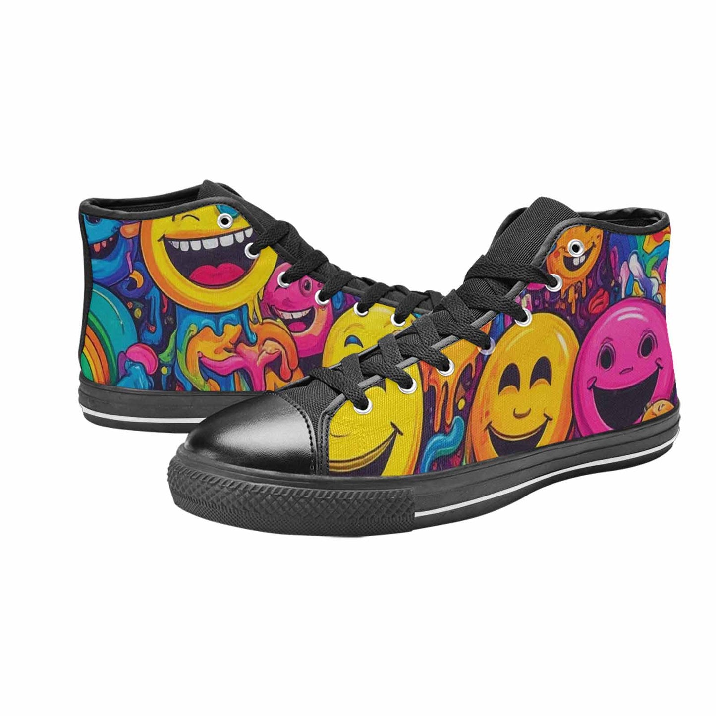 MEN'S Yellow Smiley Face High Top Canvas Vibrant Chaos Shoes