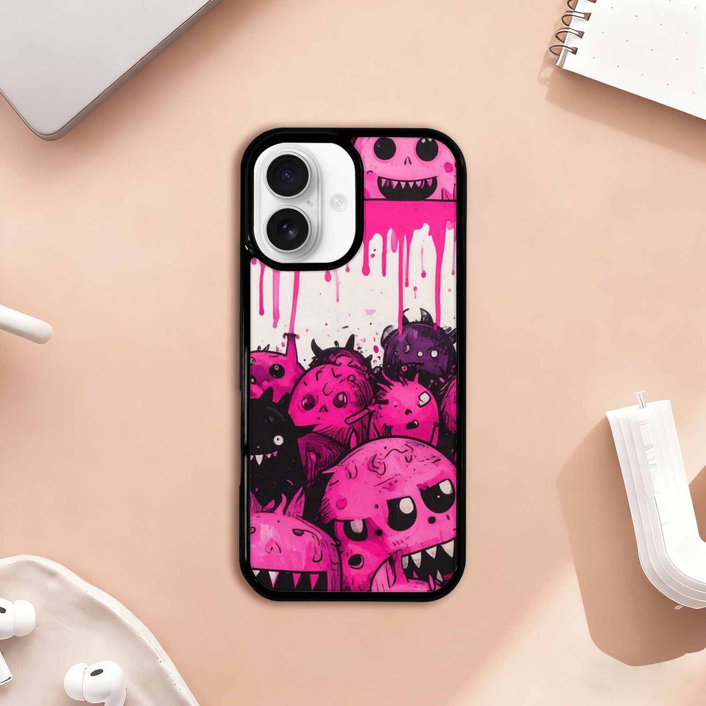 iPhone 17 Case — Black &amp; Pink Ink Cartoon Cute, Personalized Phone Case