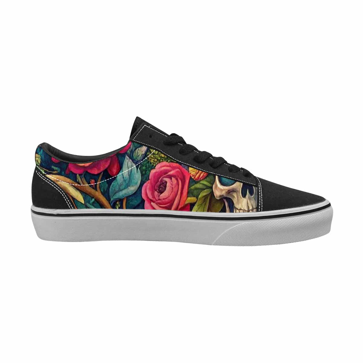 WOMEN'S Skulls  Botanical Skulls Lace-Up Canvas Kaleidoscope Sneakers