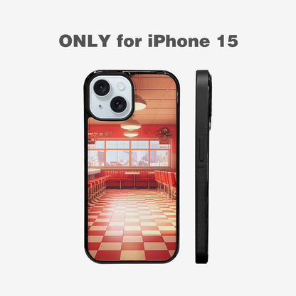 iPhone 15 Case — 1950s Diner Cartoon Art Pattern, Personalized Phone Case