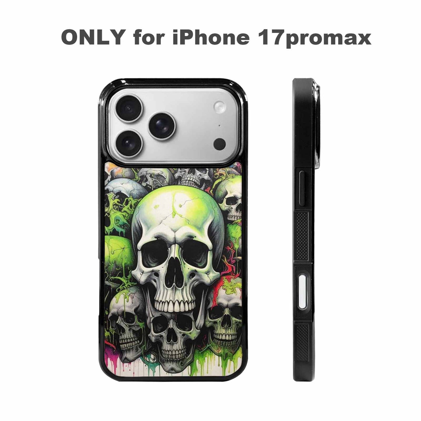 iPhone 17 Pro Max Case — Black &amp; Green Ink Gothic Skulls, Personalized Phone Case