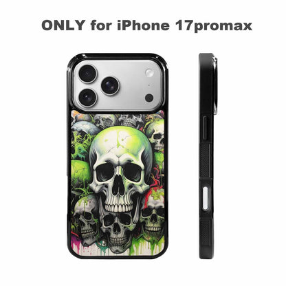 iPhone 17 Pro Max Case — Black &amp; Green Ink Gothic Skulls, Personalized Phone Case