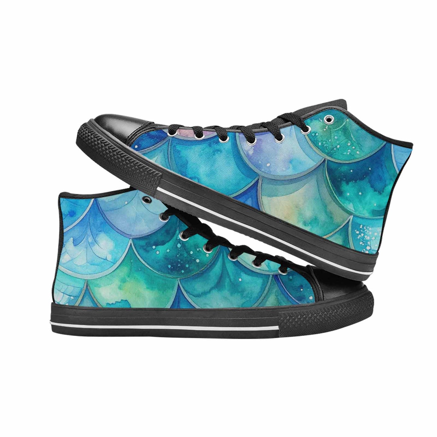 MEN'S Mermaid Scale High Top Canvas Vibrant Chaos Custom Shoes