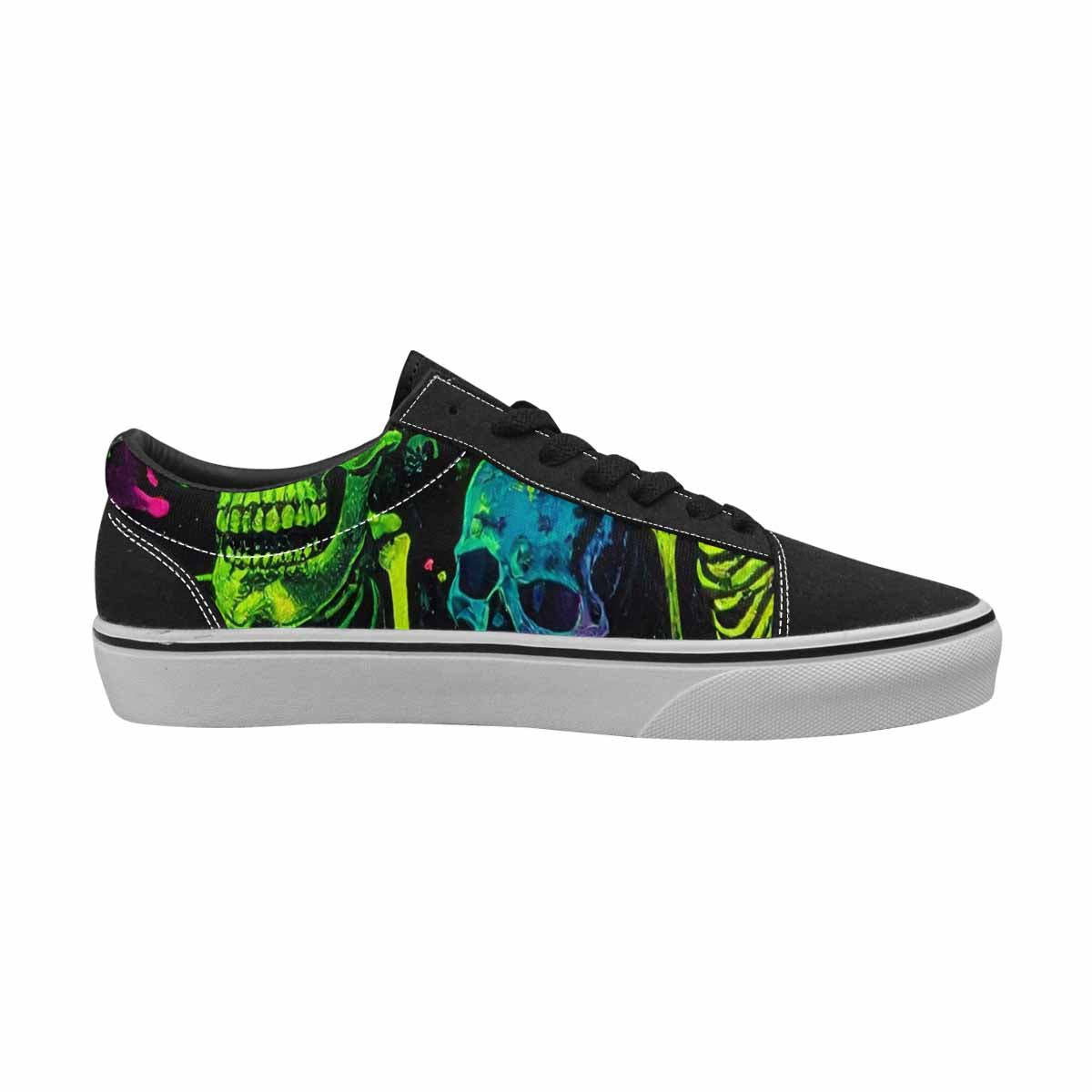 WOMEN'S Skeletons × Neon Green Lace-Up Canvas Melting Art Custom Sneakers