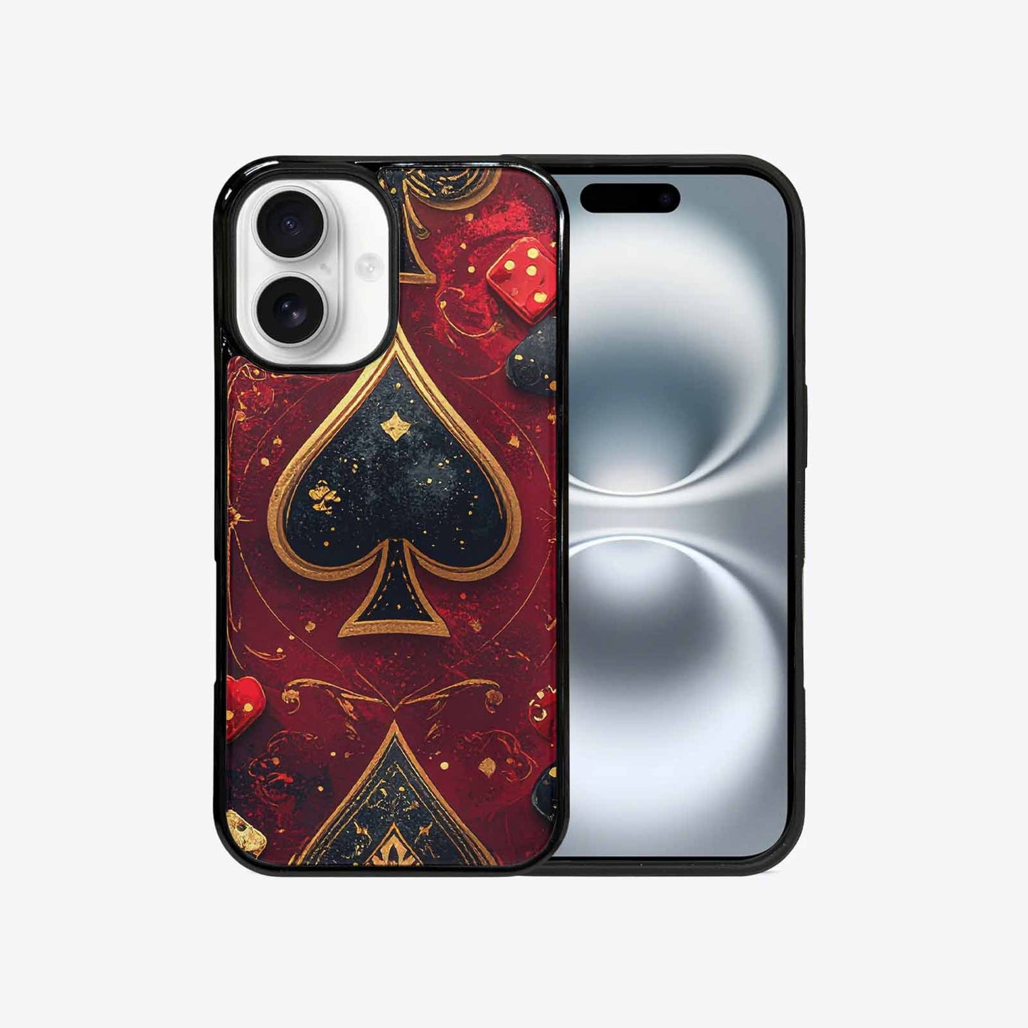 iPhone 16 Case — Playing Card Suits Pattern Poker Chips, Unique Phone Case Design