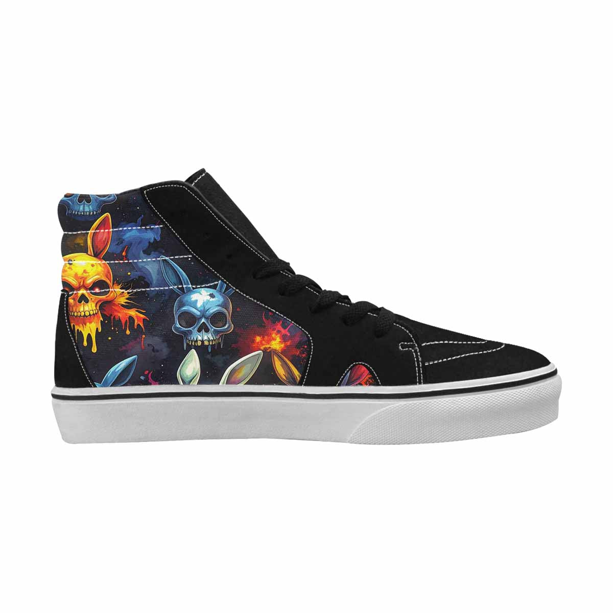 MEN'S Radioactive Ghost Bunny Skull High Top Canvas Neon Fantasy Shoes
