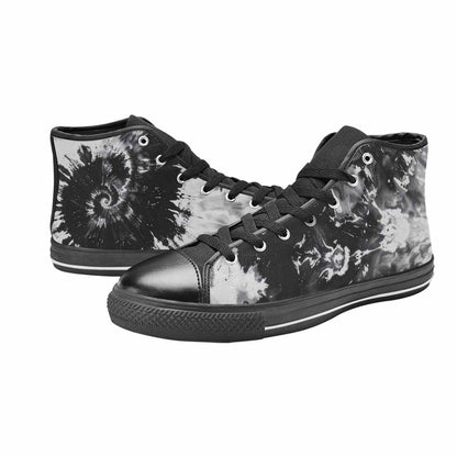 WOMEN'S Tie Dye Acid Wash Black White High Top Canvas Wallpaper Art Custom Sneakers