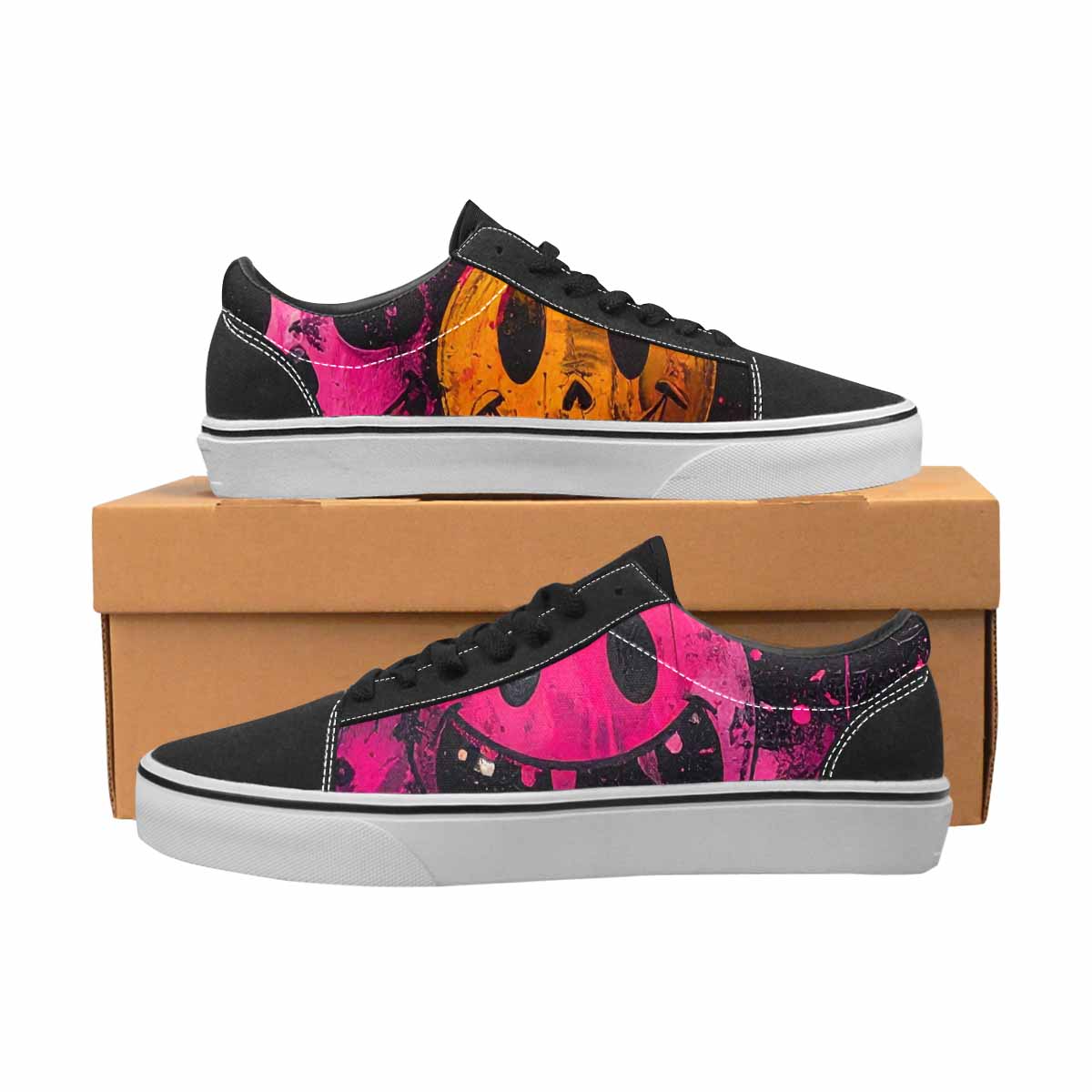 WOMEN'S Melting Moon Smiley Lace-Up Canvas Melting Art Sneakers