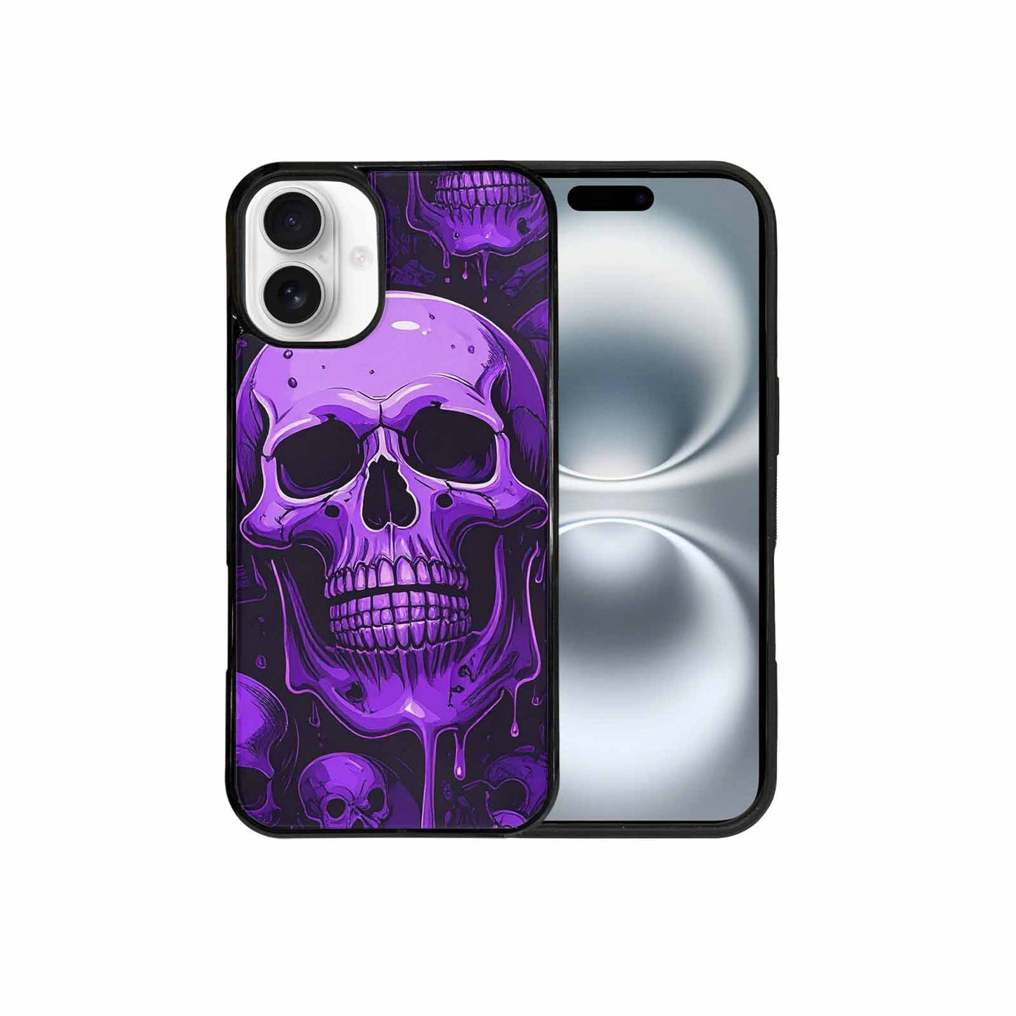 iPhone 16 Plus Case — Monochrome Purple Skeletons Neon Drip Melting, Custom Phone Case
