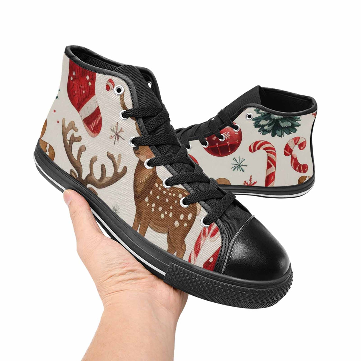 MEN'S Christmas Holly Snowflake High Top Canvas Vibrant Chaos Shoes