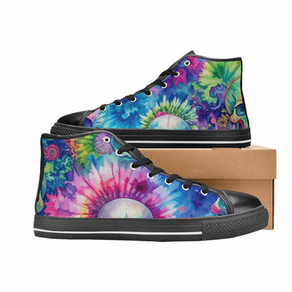 MEN'S Tie Dye Skulls Print High Top Canvas Vibrant Chaos Custom Shoes
