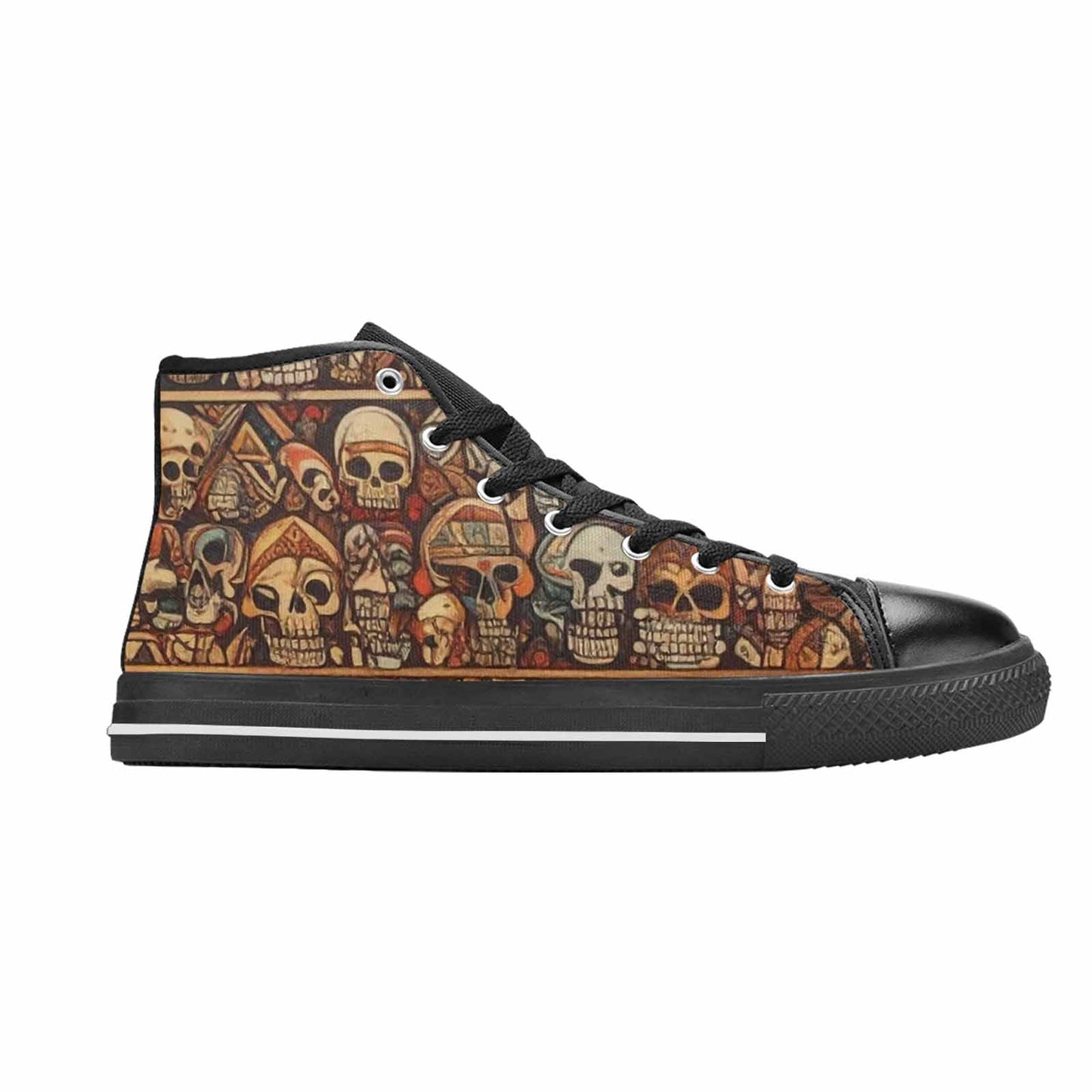 MEN'S Skulls - Tribal-Patterned- High Top Canvas Wallpaper Art Custom Sneakers
