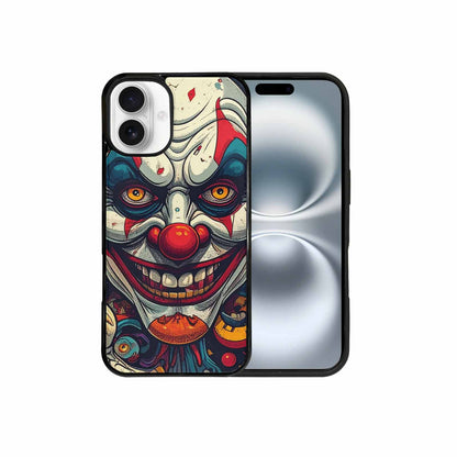 iPhone 16 Plus Case — Evil Circus Heads Faces Overlapping Patterns, Custom Print Case Cover