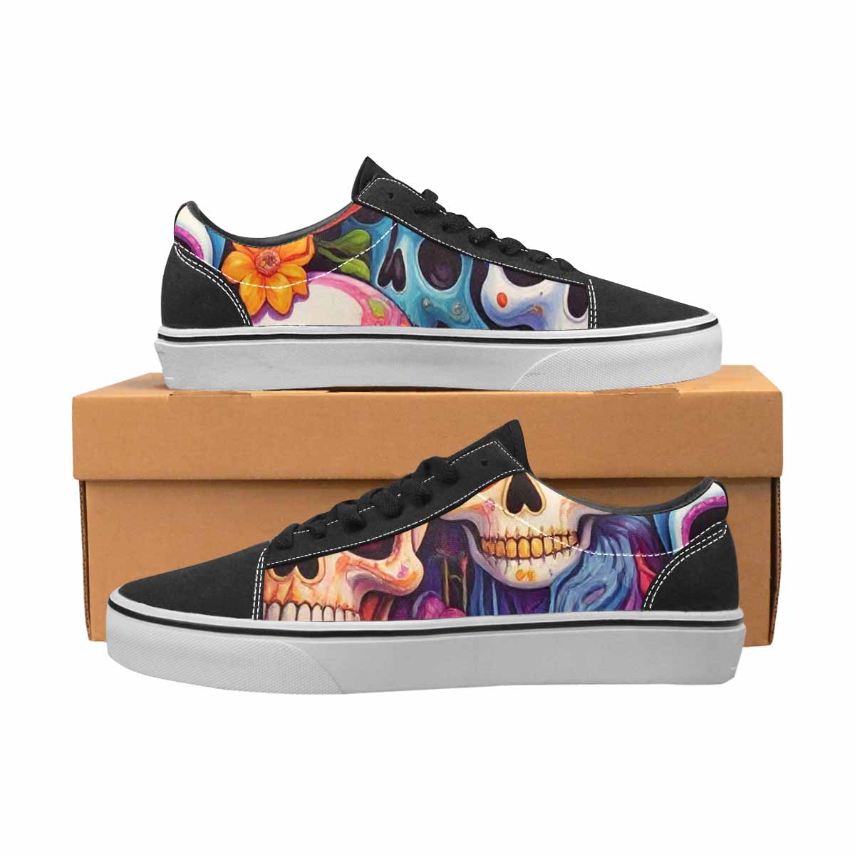 WOMEN'S Sugar Skulls Melting Sugar Lace-Up Canvas Wallpaper Art Sneakers