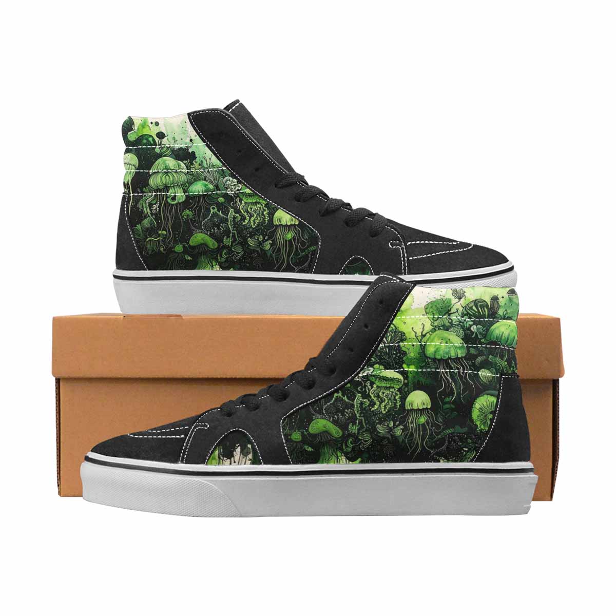 WOMEN'S Sea Creatures Black & Green Ink High Top Canvas Statement Vivid Custom Kicks