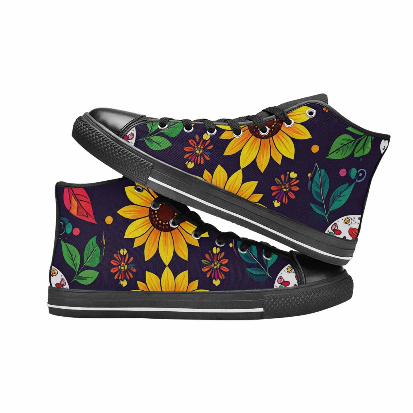 MEN'S Sunflowers And Skulls High Top Canvas Neon Fantasy Shoes