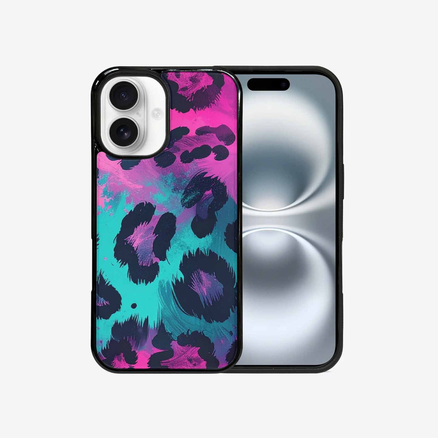 iPhone 16 Case — Leopard Neon Pink Teal Airbrush, Custom Made Phone Cover