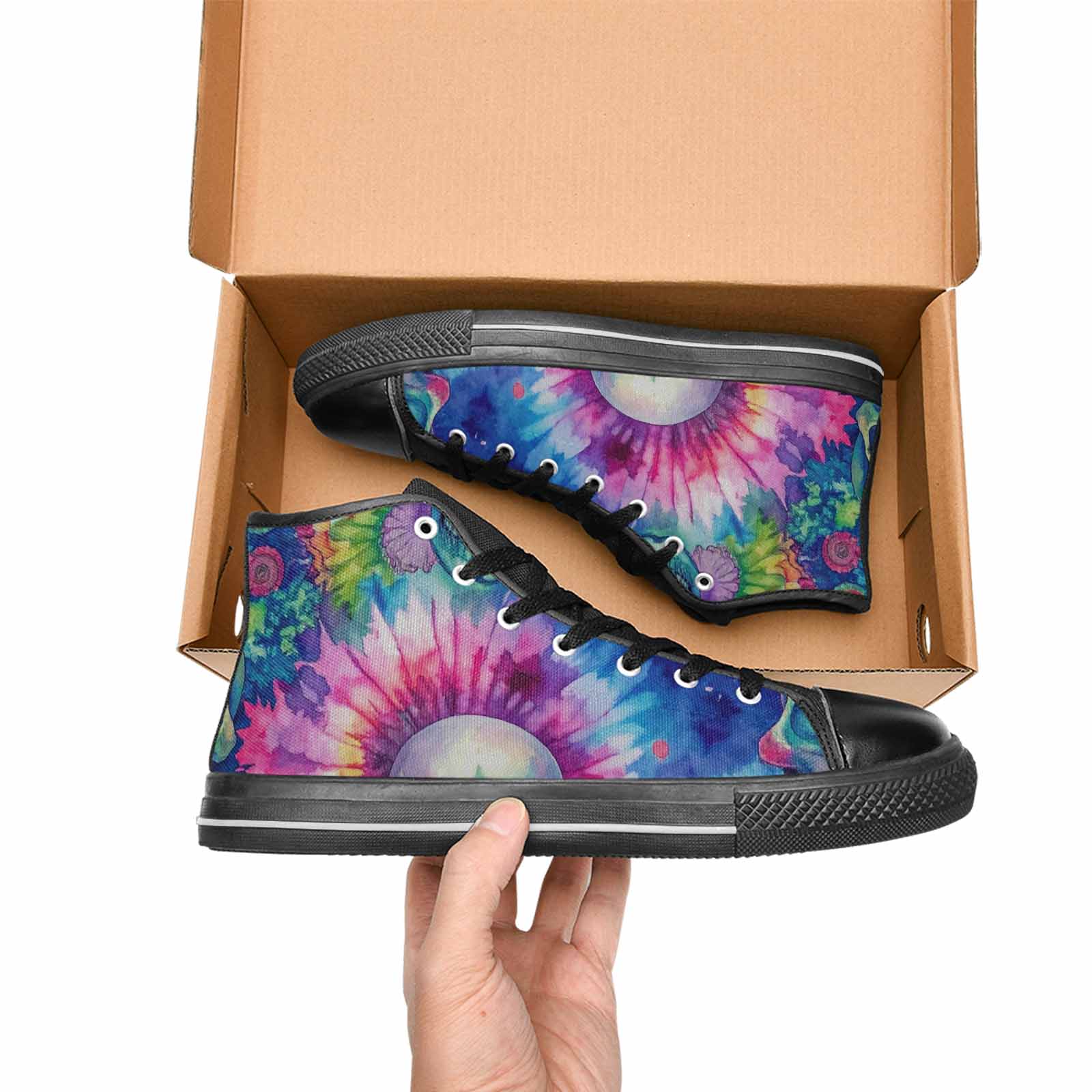 WOMEN'S Tie Dye Skulls Print High Top Canvas Y2K Custom Sneakers