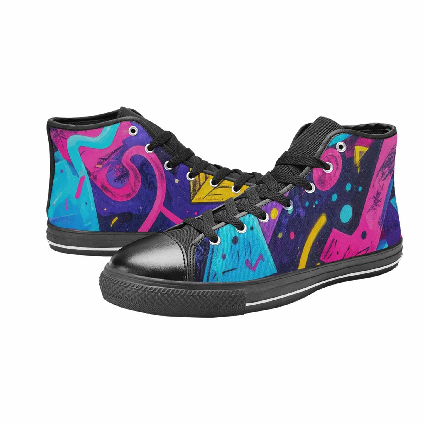 MEN'S Memphis Squiggles Triangles Dots High Top Canvas Dark Academia Custom Shoes