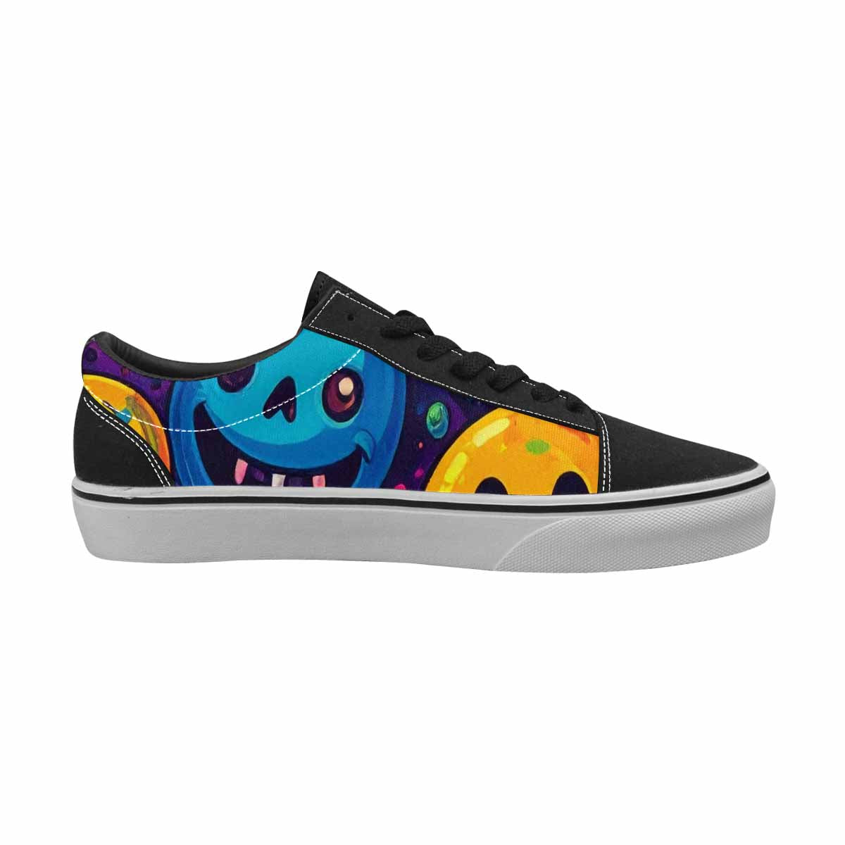 WOMEN'S Yellow Smiley Face Canvas Lace-Up Vivid Custom Sneakers