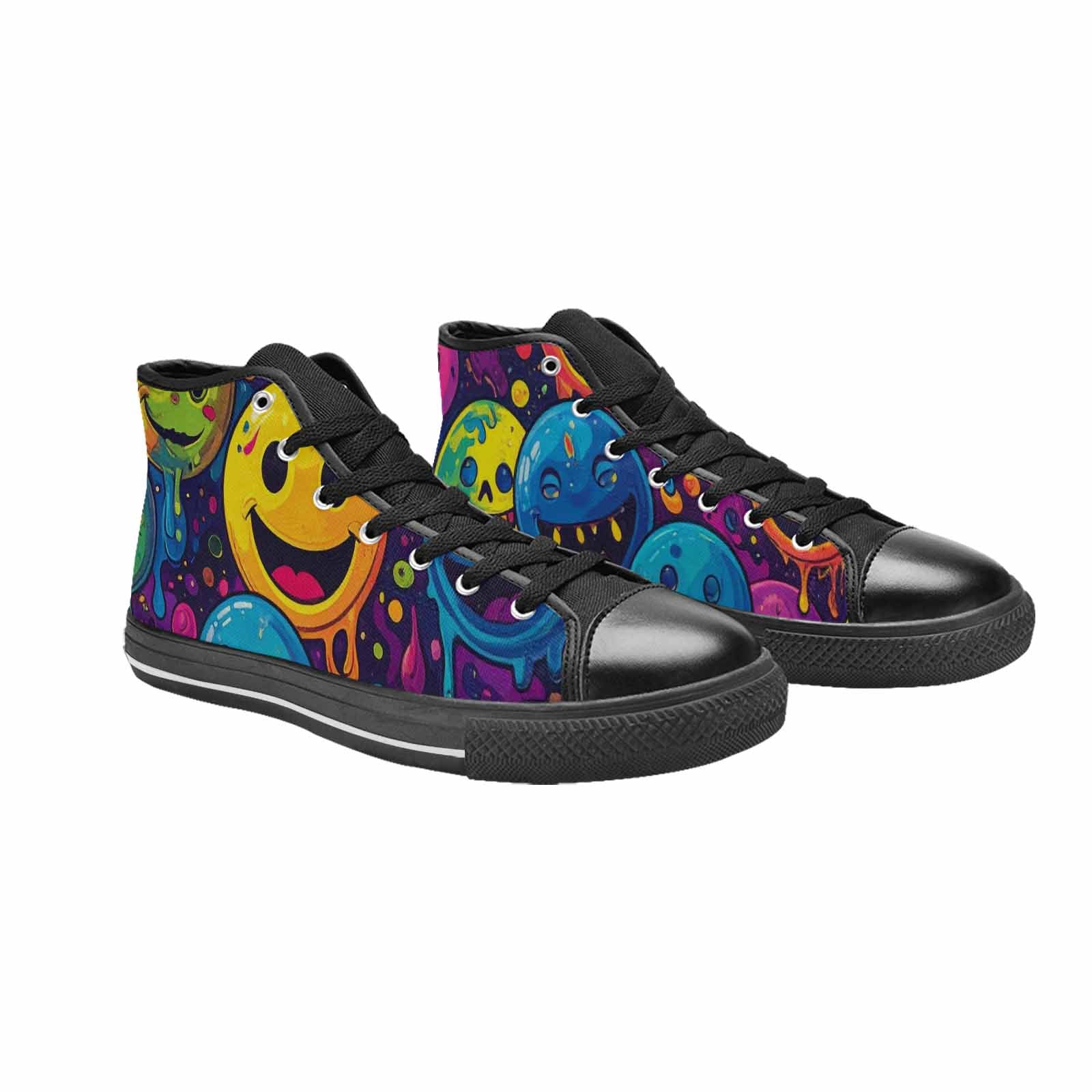 WOMEN'S Yellow Smiley Face High Top Canvas Dark Academia Shoes