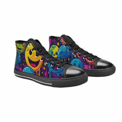 WOMEN'S Yellow Smiley Face High Top Canvas Dark Academia Shoes