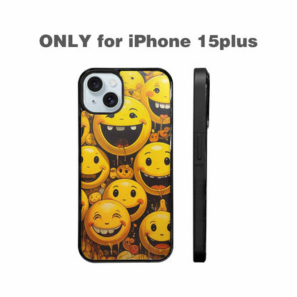 iPhone 15 Plus Case — Melting Moon Smiley Red Splatt, Unique Phone Case Design