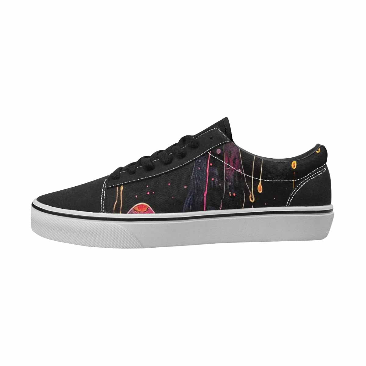 MEN'S Mushrooms Black & Pink Ink Canvas Unique Print Dreamcore Custom Art Shoes