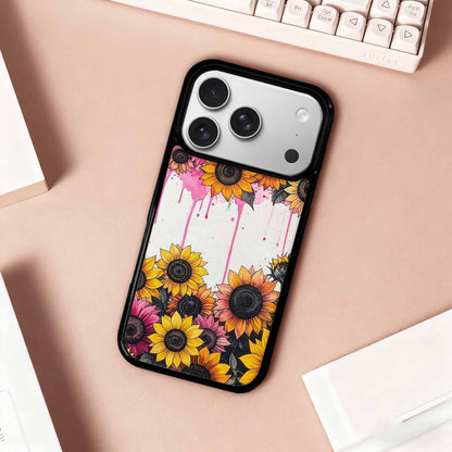 iPhone 17 Pro Case — Sunflower Burst Black Pink Ink Floral, Custom Phone Case