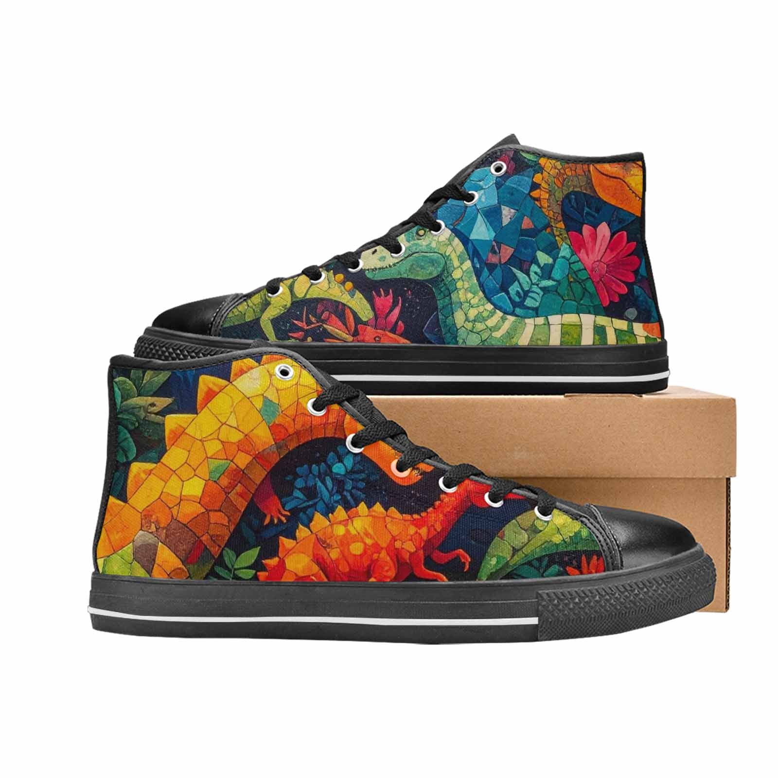 MEN'S Dinosaur Silhouette High Top Canvas Vibrant Chaos Shoes